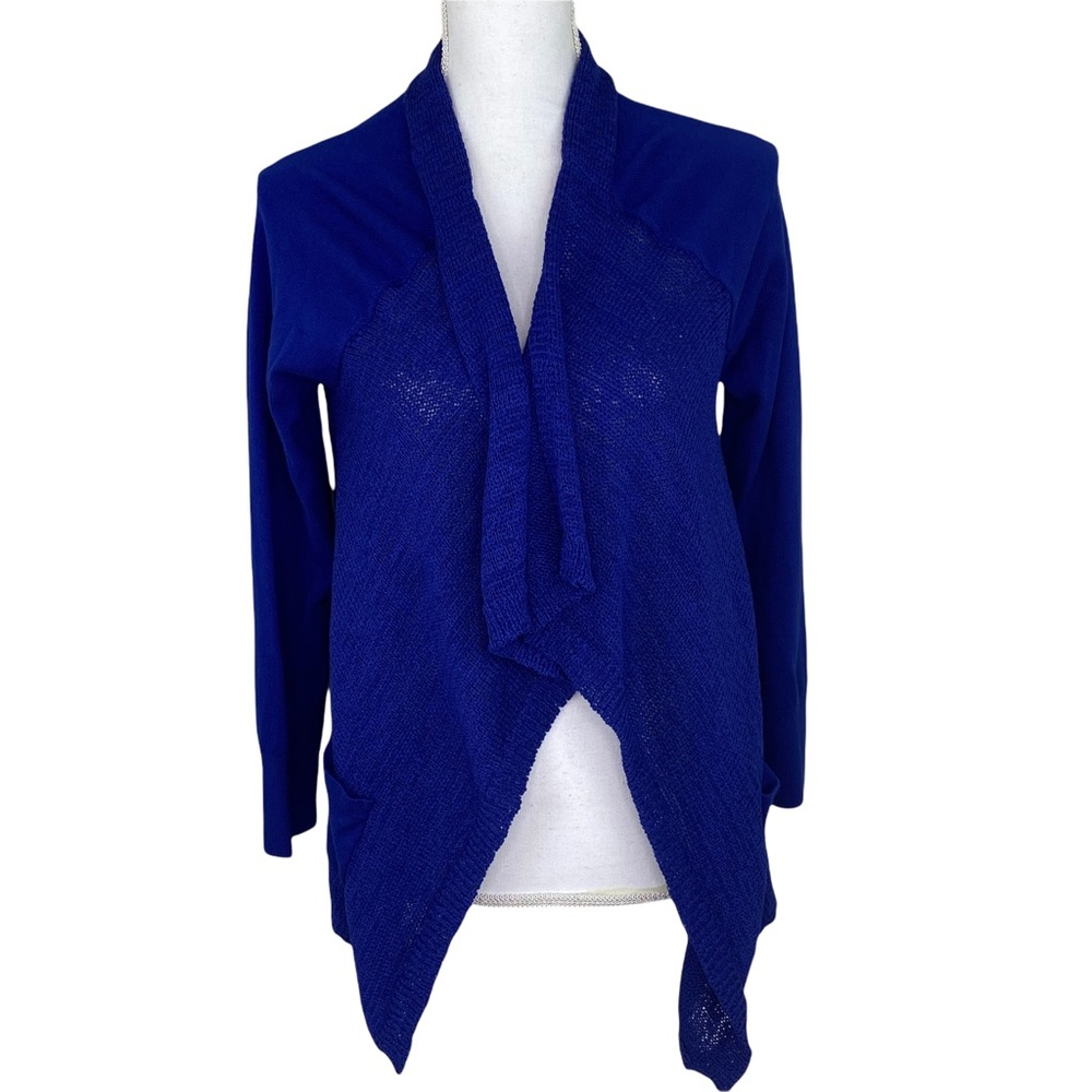Skies Are Blue Royal Blue Open Front Draped Cardigan